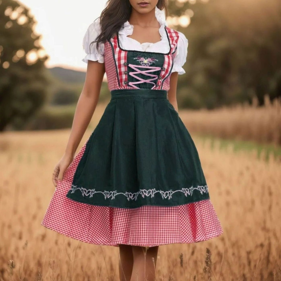 Amelie | Women's Oktoberfest Dirndl Dress, Checkered Midi Traditional Dress with Apron 0