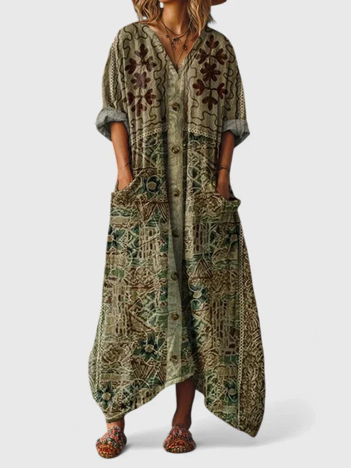 Annika | Women's Boho Maxi Dress with Paisley Pattern and Pockets 4