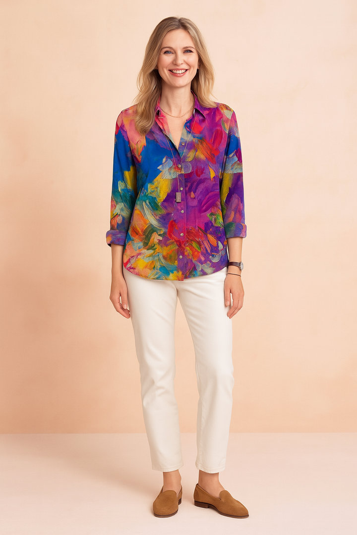 Artistic Women's Blouse with Dynamic Pattern and Loose Fit - Plus Size Tops Available 3