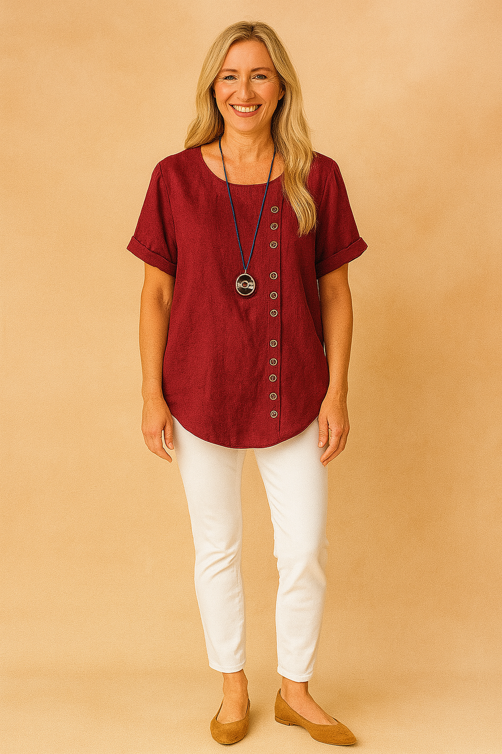 Asymmetrical Women's Blouse with Decorative Fastening - Modern Everyday Style 1