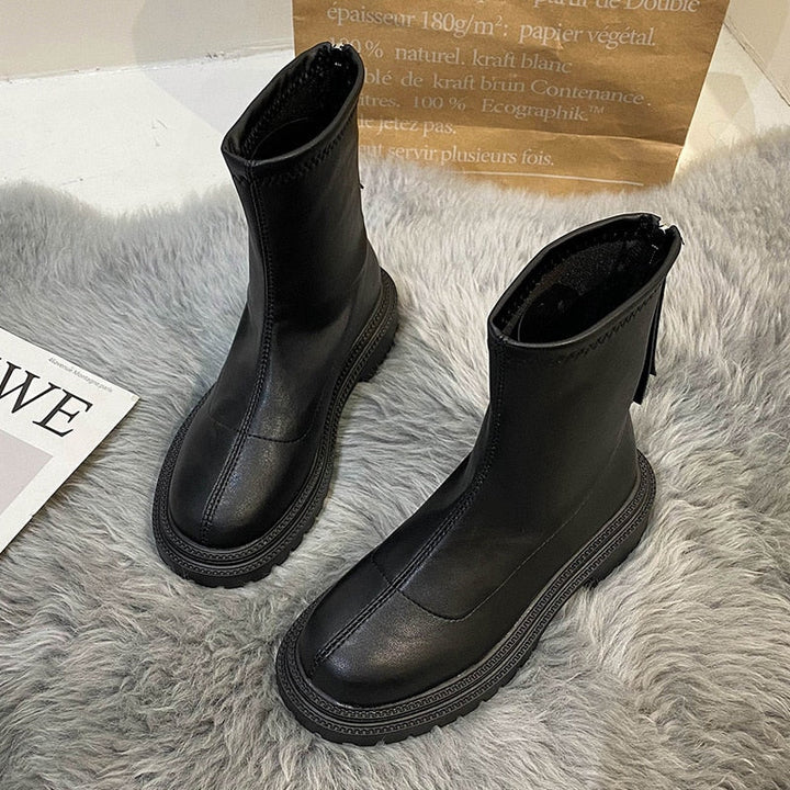 Black Ankle Boots for Women - Orthopedic Arch Support Booties with Platform Sole 7
