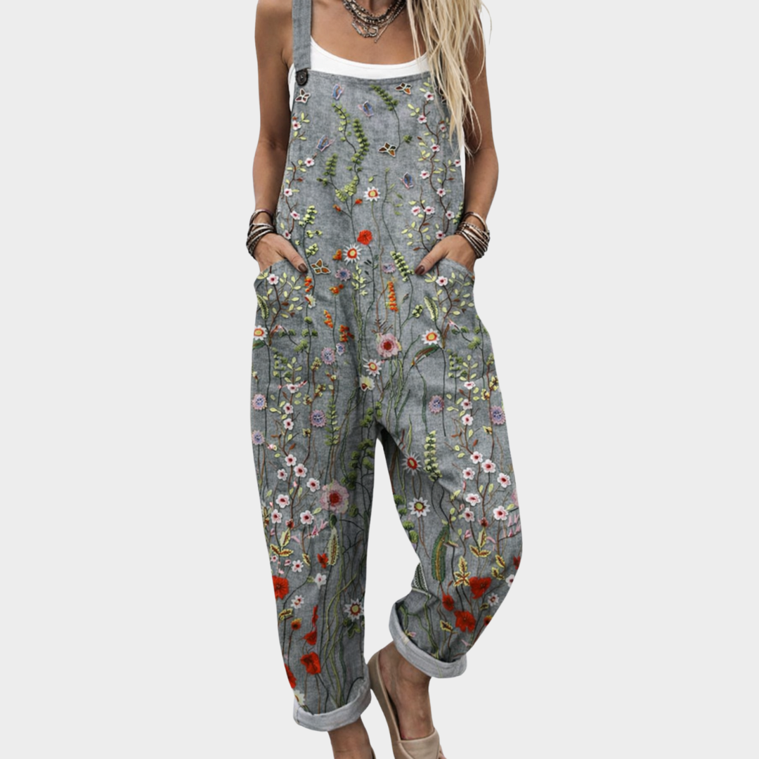 Boho Floral Embroidered Jumpsuit for Women - Relaxed Fit Summer Style 0