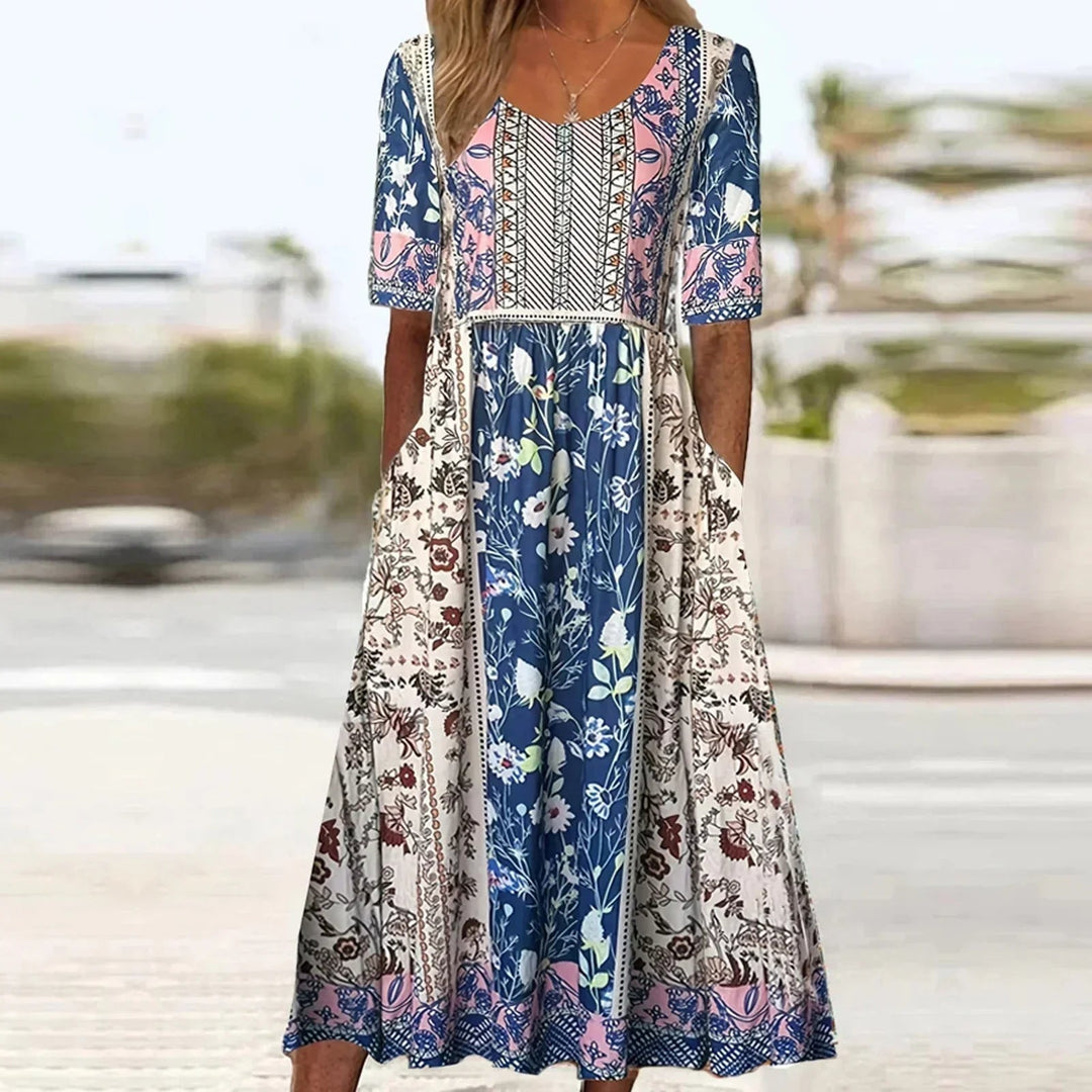 Boho Print Midi Dress for Women - Flattering Square Neckline & Tiered Skirt 11
