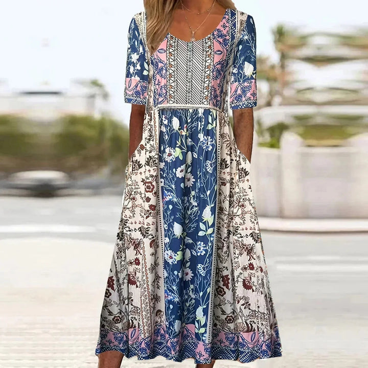 Boho Print Midi Dress for Women - Flattering Square Neckline & Tiered Skirt 11