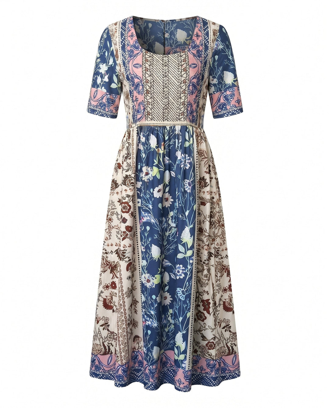Boho Print Midi Dress for Women - Flattering Square Neckline & Tiered Skirt 7