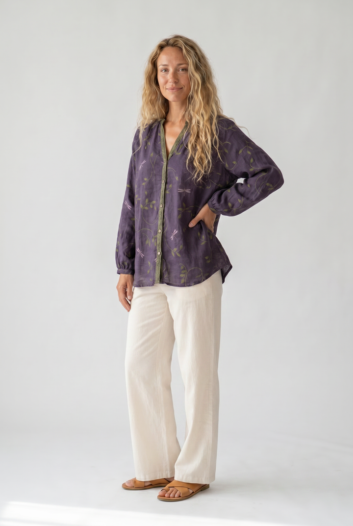 Boho Printed V-Neck Blouse for Women - Long Sleeve & Relaxed Fit 2