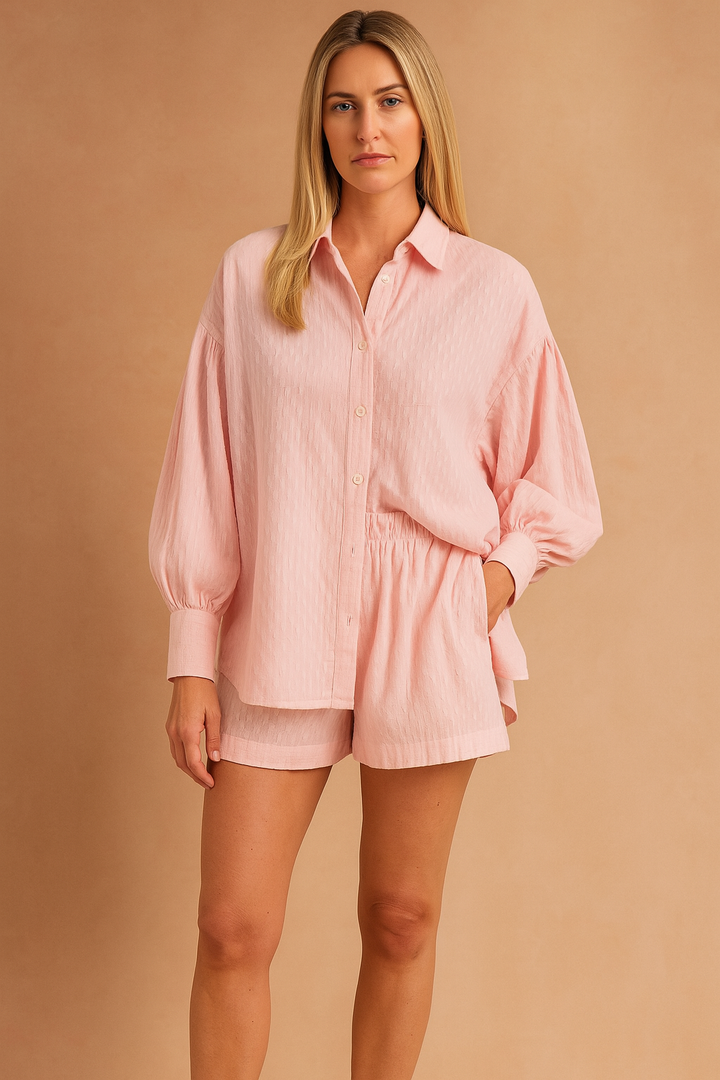 Casual Oversized Blouse and Crop Top Set for Women - Chic Everyday Wear 0