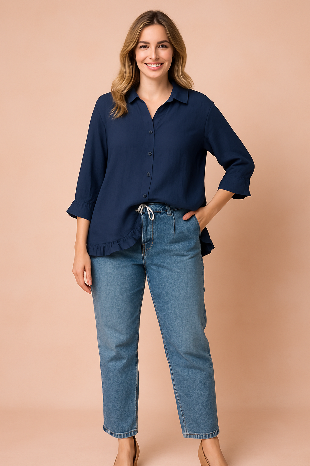 Casual Ruffle Shirt Blouse for Women - Loose Fit, Everyday Style 0
