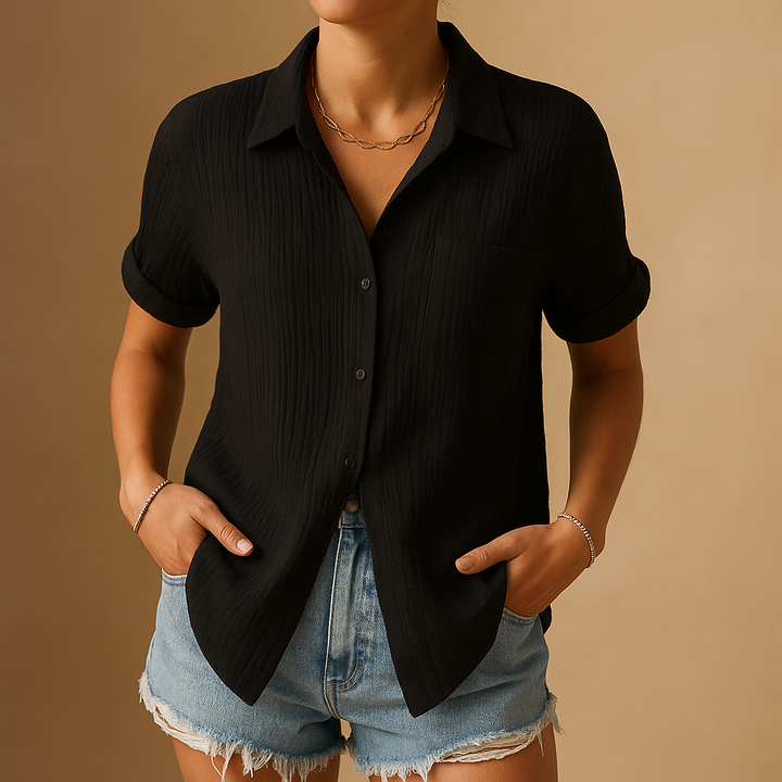 Casual Short Sleeve Shirt with Chest Pocket for Women 2