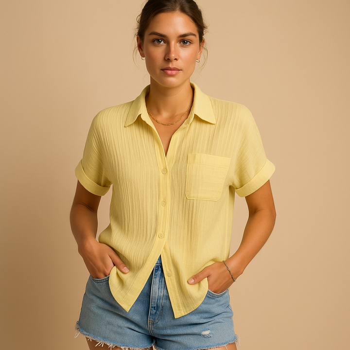 Casual Short Sleeve Shirt with Chest Pocket for Women 3
