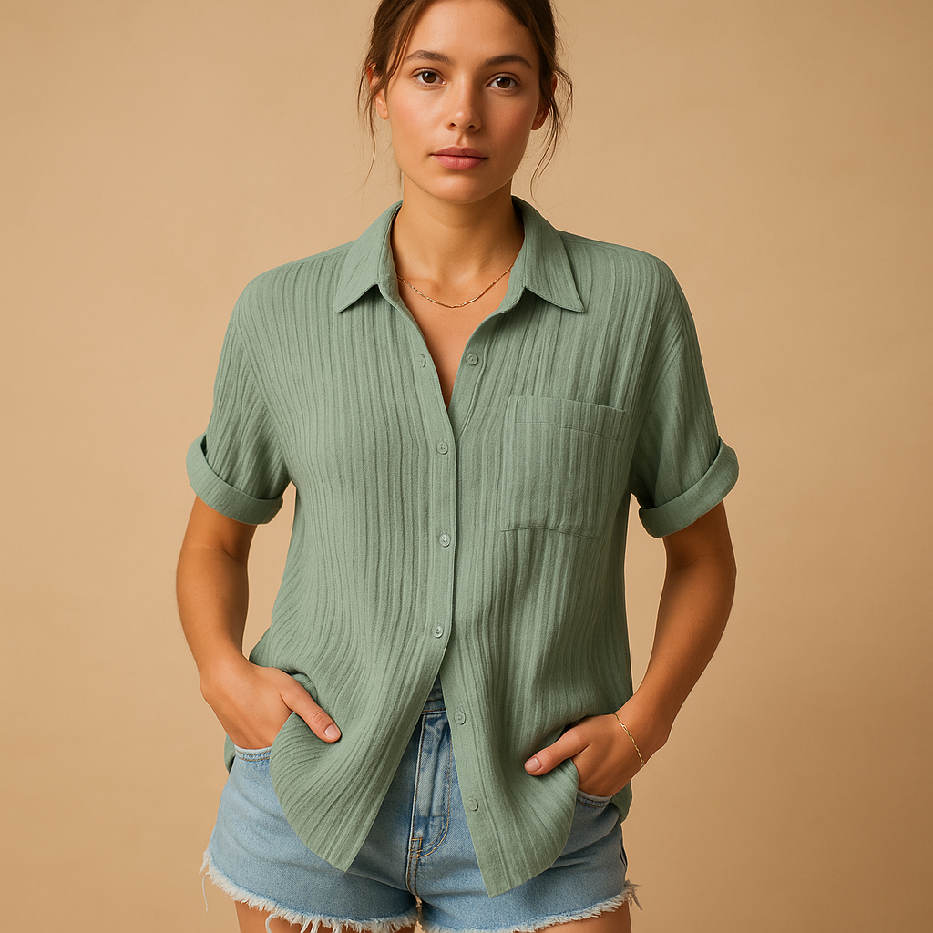 Casual Short Sleeve Shirt with Chest Pocket for Women 5