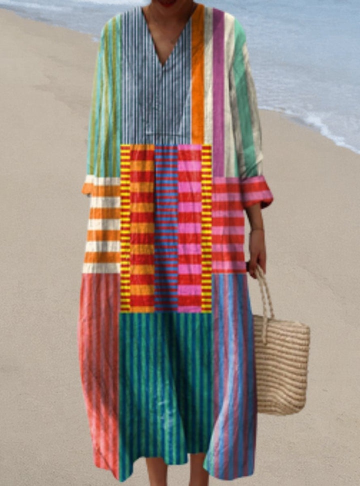 Charlotte | Women's Fish Pattern Linen Dress V-Neck Short Sleeve Summer Dress 4
