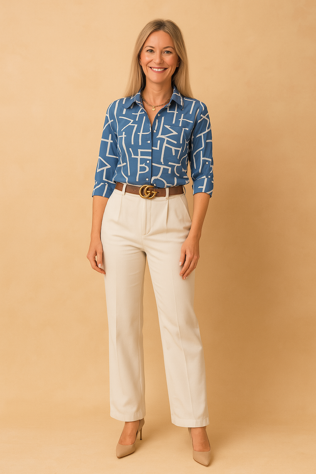 Chic Printed Blouse for Women - Modern Stylish Shirt with Rolled-Up Sleeves 0