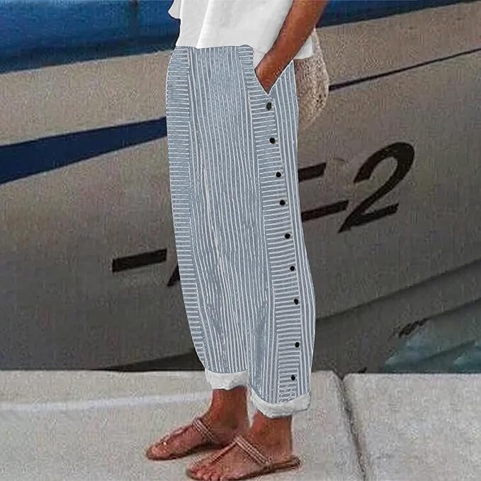 Chic Striped Button-Accent Pants for Effortless Style and Comfort 1