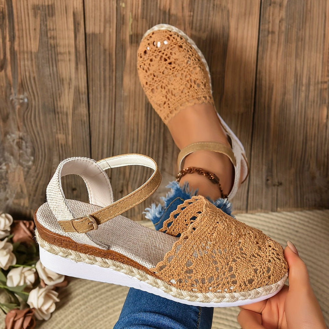 Clara | Women's Comfortable Sandals Crochet Look Wedge Heel Ankle Strap 2