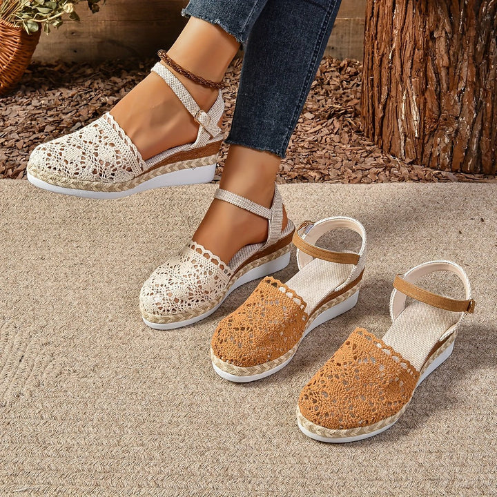 Clara | Women's Comfortable Sandals Crochet Look Wedge Heel Ankle Strap 3