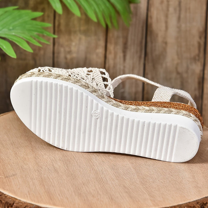 Clara | Women's Comfortable Sandals Crochet Look Wedge Heel Ankle Strap 6