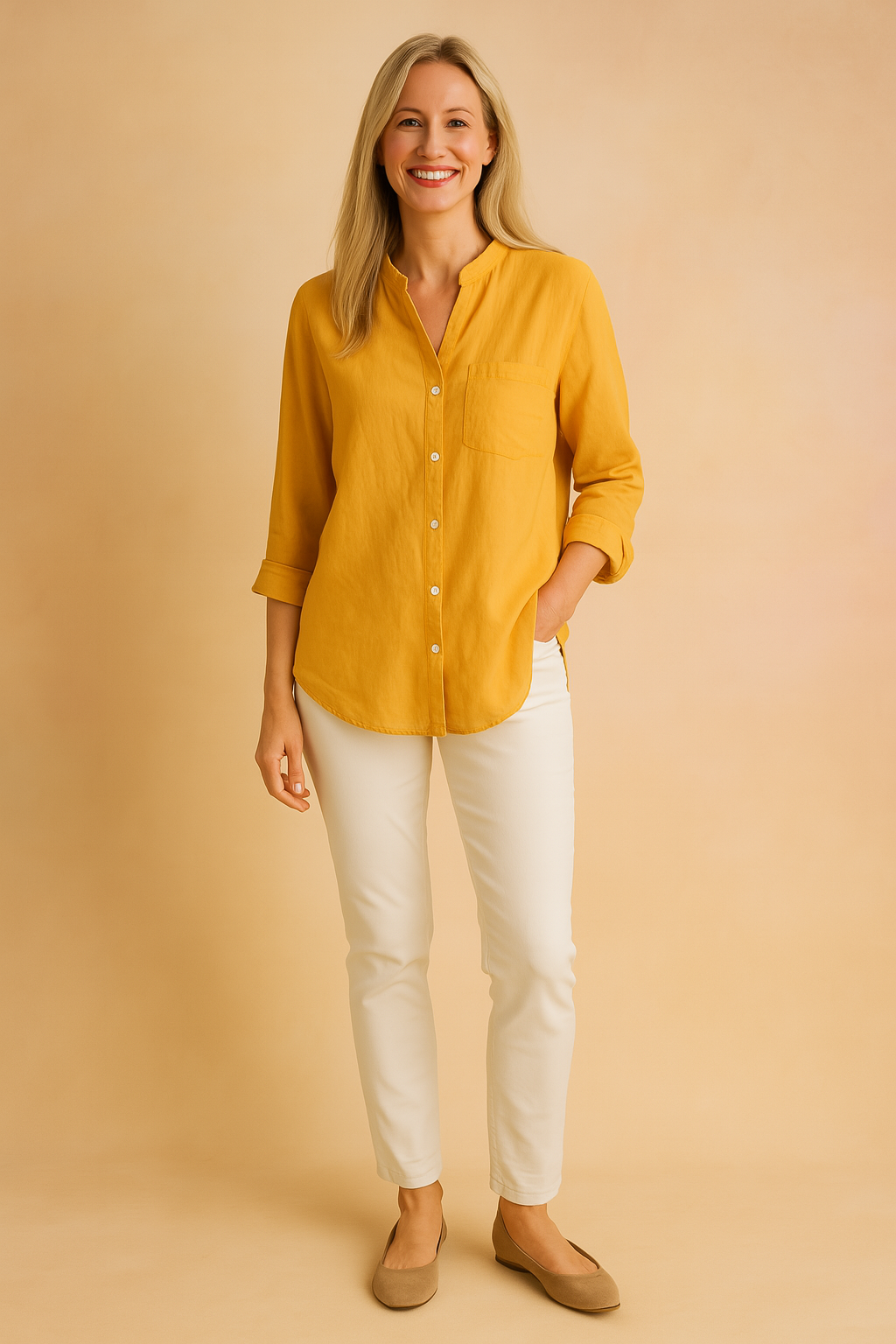 Classic Blouse with Pocket and Stand-Up Collar for Women - Elegant Everyday Wear 6