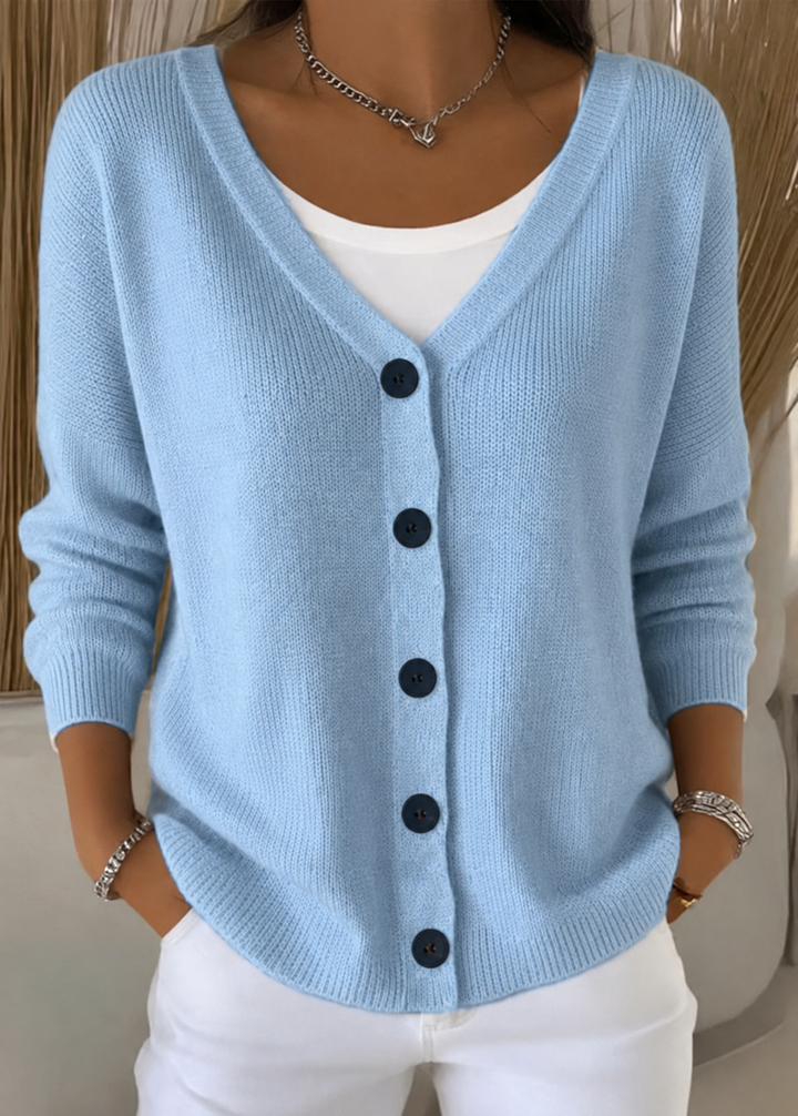 Women's Long Sleeve V-Neck Button-Front Knit Sweater Lightweight Cardigan