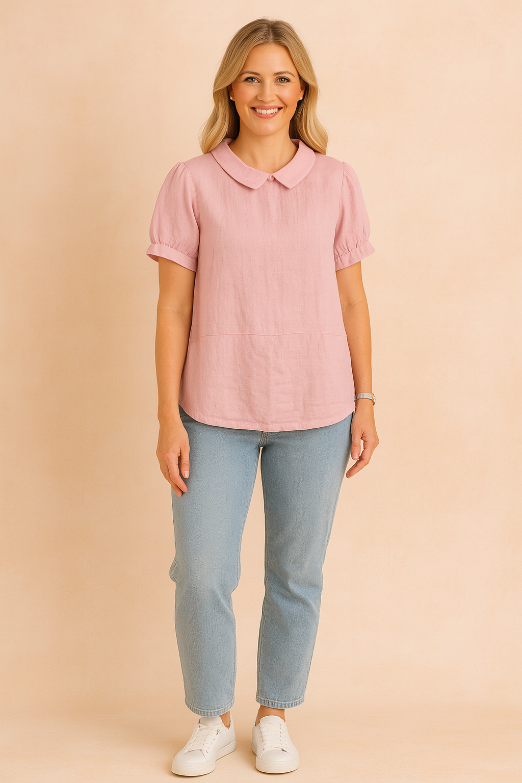 Cropped Top with Collar for Women - Elegant Short-Sleeved Blouse 0