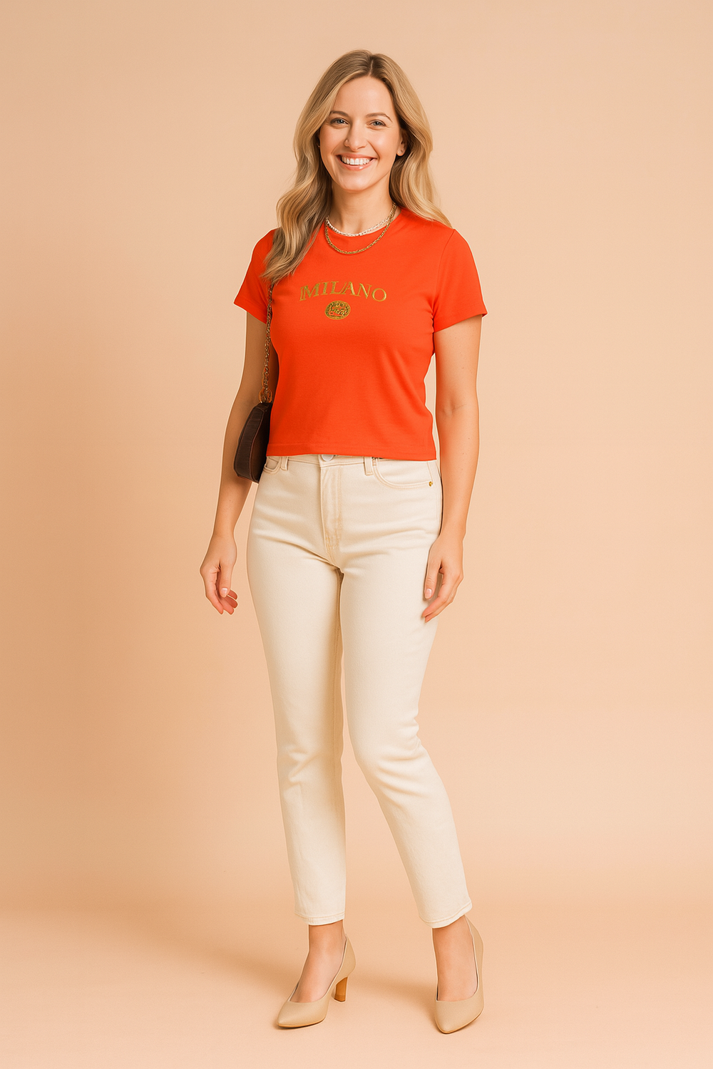 Cropped Women's T-Shirt with College-Style Slogan - Trendy Graphic Tees for Women, Chic Urban Fashion 1