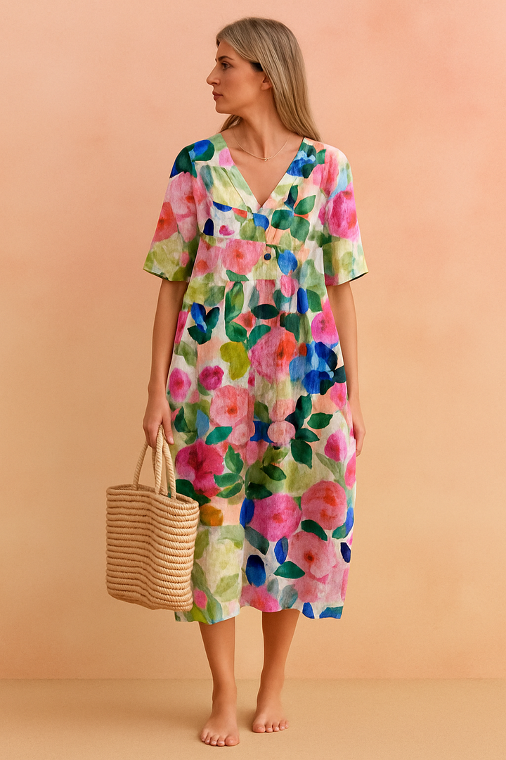 Dominica | Casual Floral V-Neck Dress 1