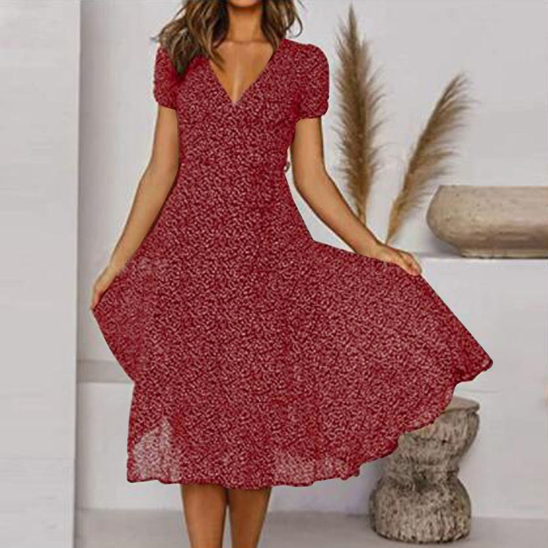 Elegant A-Line Dress with V-Neck for Women - Perfect for Spring and Summer 1