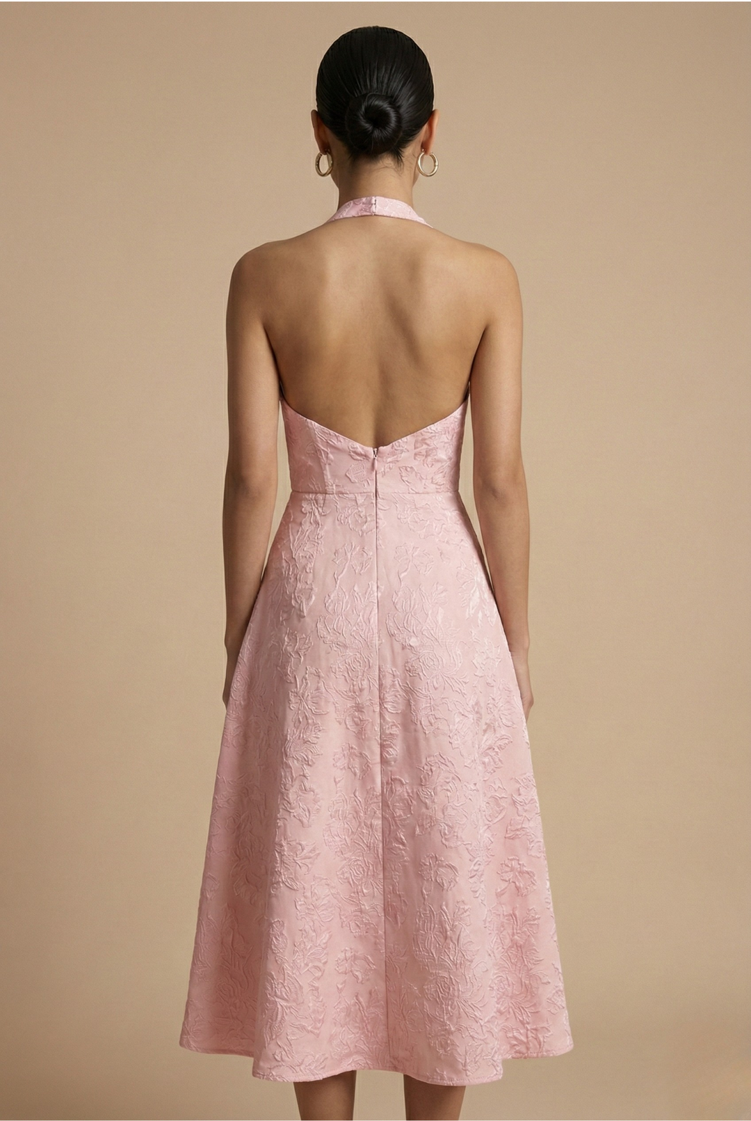 Elegant A-Line Midi Dress with Halter Neck and Corset Bodice for Summer Events 2