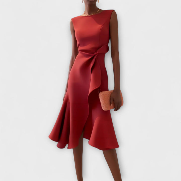 Elegant Asymmetric Midi Dress for Women - Chic Sleeveless Summer Cocktail Dress 0