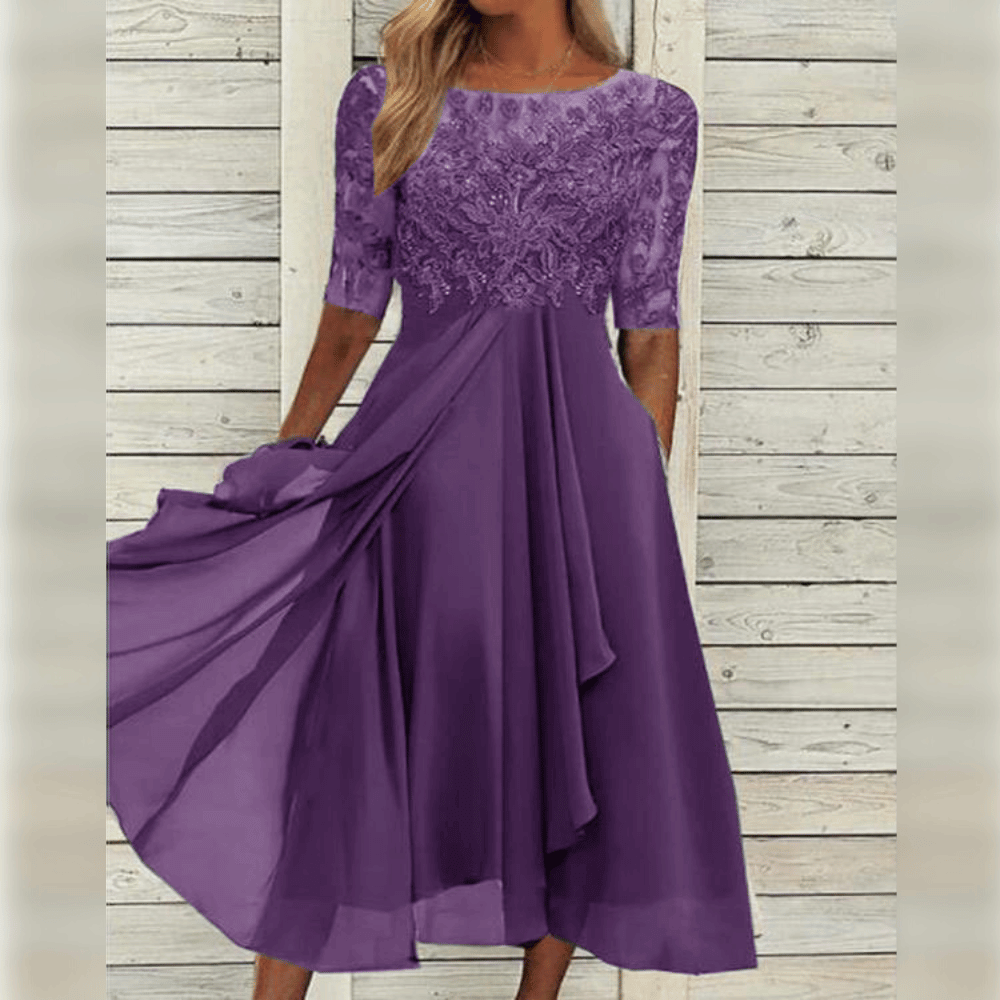 Elegant Evening Dress with Lace Details and 3/4 Sleeves | Formal Gowns for Women 0