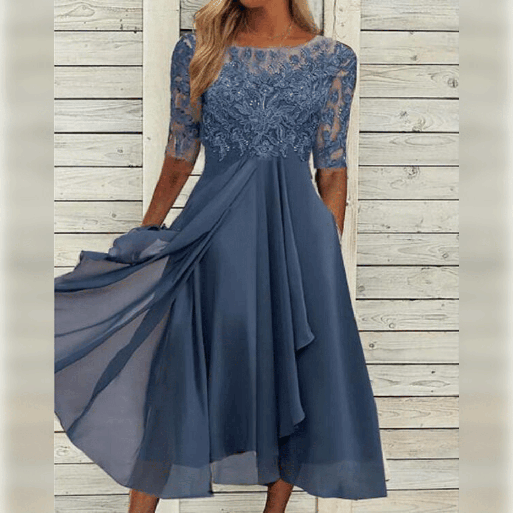 Elegant Evening Dress with Lace Details and 3/4 Sleeves | Formal Gowns for Women 2