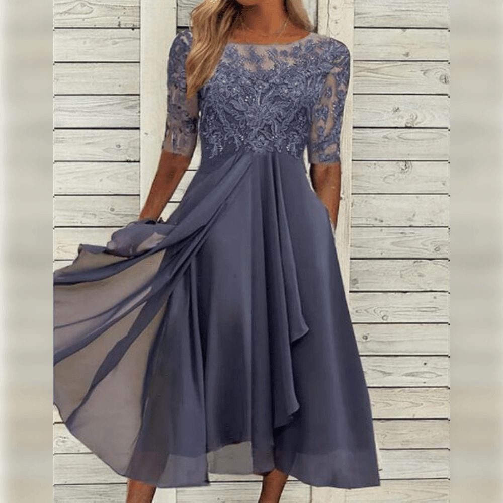 Elegant Evening Dress with Lace Details and 3/4 Sleeves | Formal Gowns for Women 3