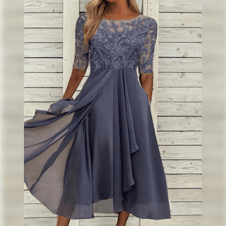 Elegant Evening Dress with Lace Details and 3/4 Sleeves | Formal Gowns for Women 3