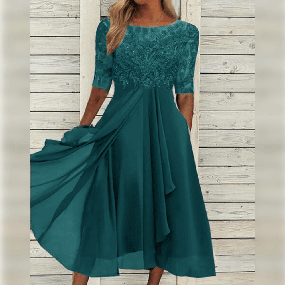 Elegant Evening Dress with Lace Details and 3/4 Sleeves | Formal Gowns for Women 4