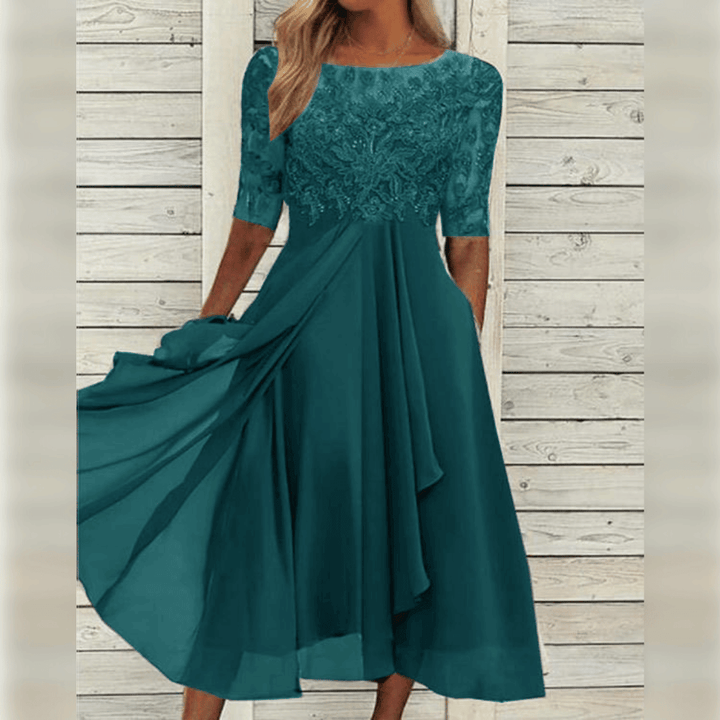 Elegant Evening Dress with Lace Details and 3/4 Sleeves | Formal Gowns for Women 4