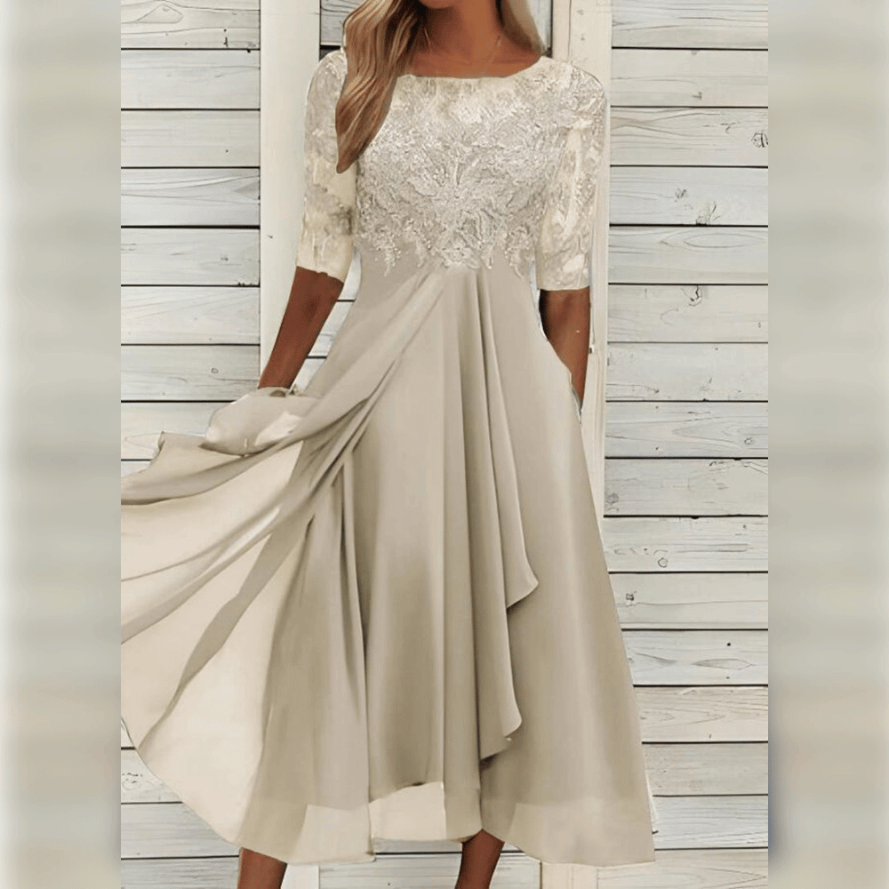 Elegant Evening Dress with Lace Details and 3/4 Sleeves | Formal Gowns for Women 7