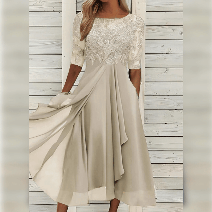 Elegant Evening Dress with Lace Details and 3/4 Sleeves | Formal Gowns for Women 7