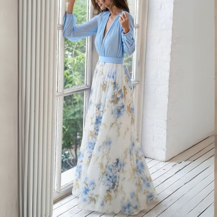 Elegant Floral Maxi Dress for Women - V-Neck & Defined Waist 2