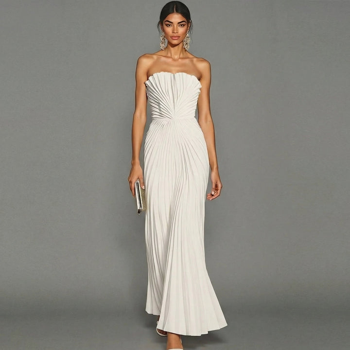 Elegant Long Pleated Strapless Ceremony Dress for Women 0