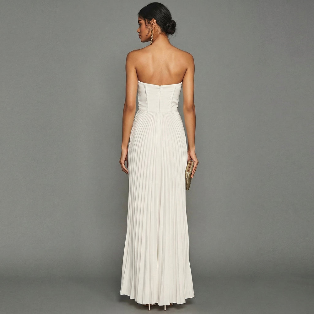 Elegant Long Pleated Strapless Ceremony Dress for Women 1