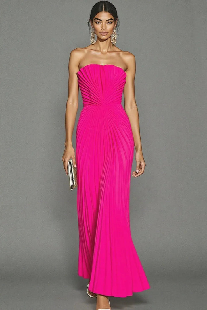 Elegant Long Pleated Strapless Ceremony Dress for Women 3