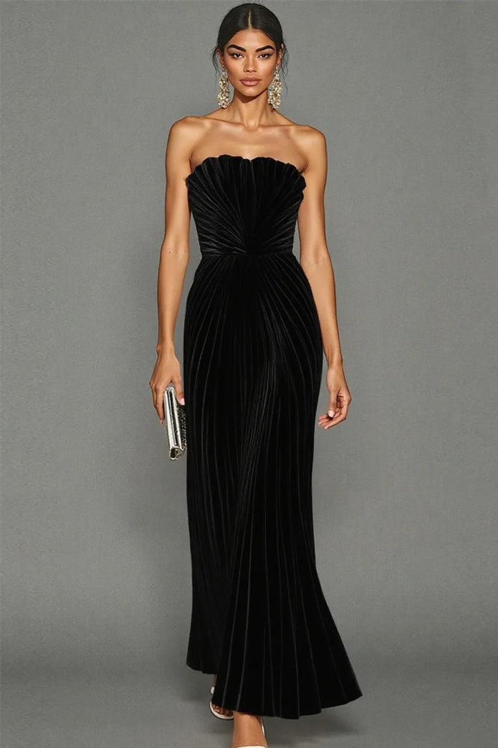 Elegant Long Pleated Strapless Ceremony Dress for Women 4