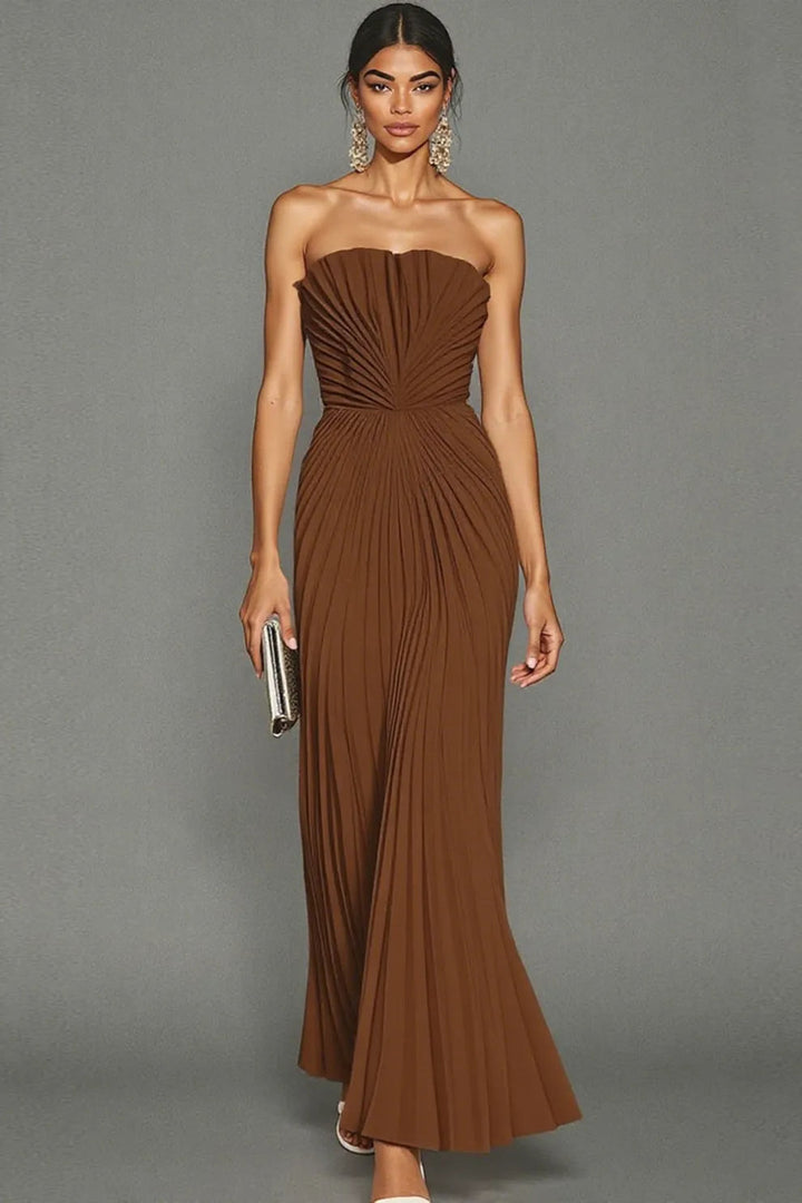 Elegant Long Pleated Strapless Ceremony Dress for Women 5