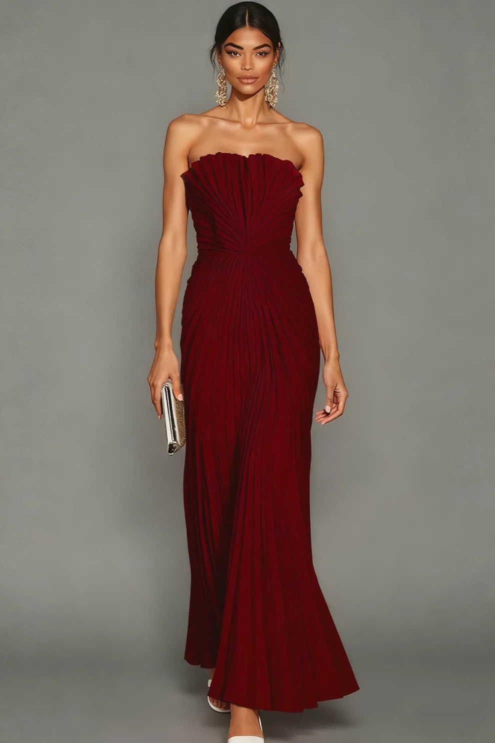 Elegant Long Pleated Strapless Ceremony Dress for Women 7