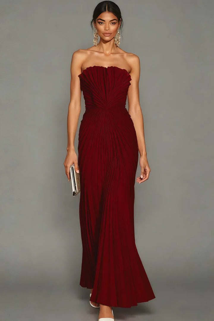 Elegant Long Pleated Strapless Ceremony Dress for Women 7