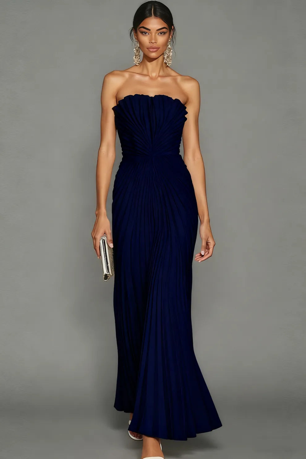 Elegant Long Pleated Strapless Ceremony Dress for Women 8