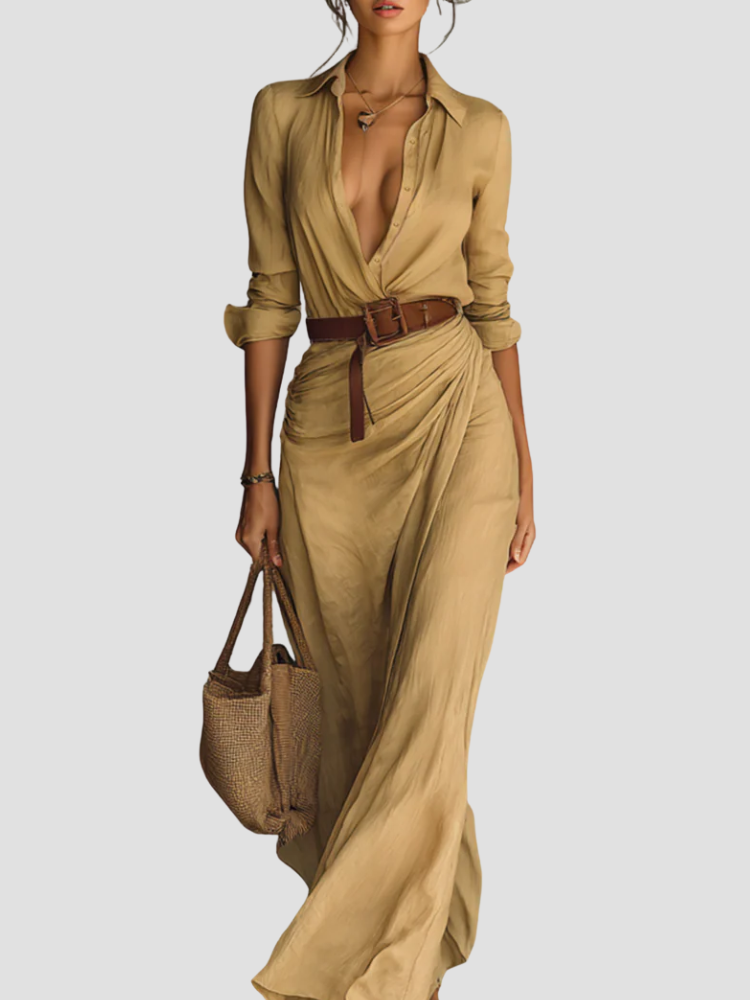 Elegant Long Shirt Dress for Women - Versatile Day-to-Evening Style 0