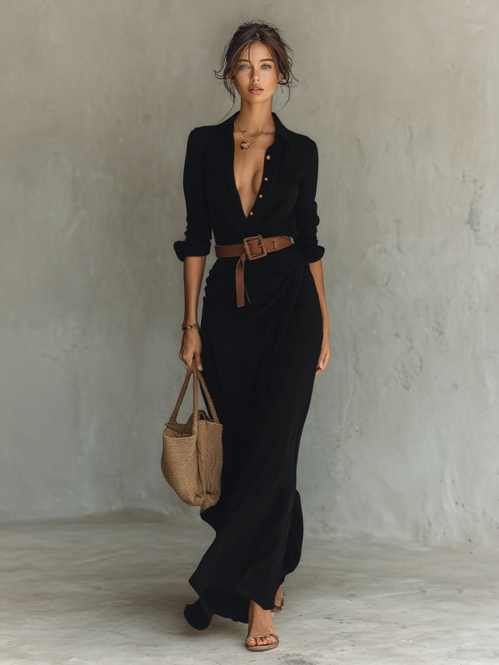 Elegant Long Shirt Dress for Women - Versatile Day-to-Evening Style 5