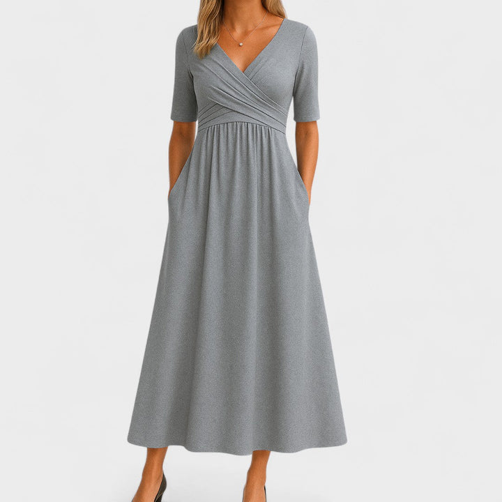 Elegant Midi Dress for Women - Flattering Fit with Surplice Neckline 0