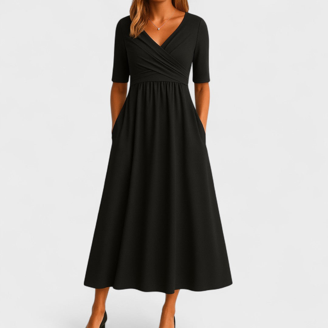 Elegant Midi Dress for Women - Flattering Fit with Surplice Neckline 1